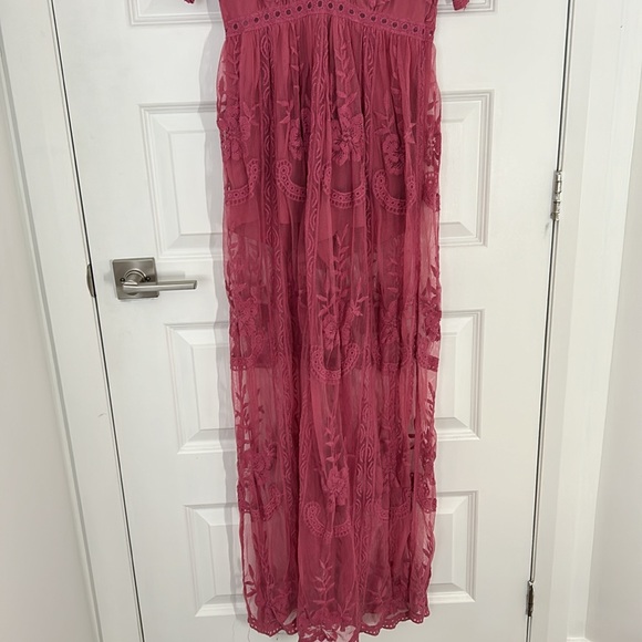 HONEY PUNCH - Lace maxi dress romper embroidered kimono sleeves small bohemian - Picture 7 of 14